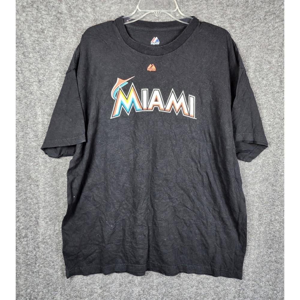 Majestic Miami‎ Marlins T-Shirt Mens 2XL Black MLB Baseball Graphic Tee